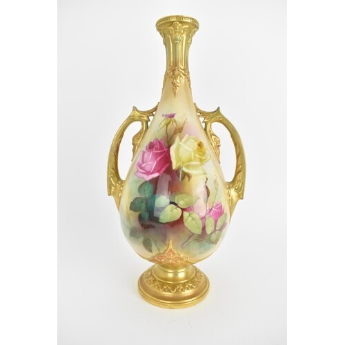 A Royal Worcester china vase painted by Albert Shuck of ovoi...