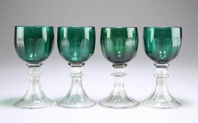 A SET OF FOUR EARLY 19TH CENTURY BRISTOL GREEN GLASS