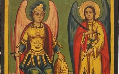 A SIGNED AND DATED MELKITE ICON SHOWING THE ARCHANGELS