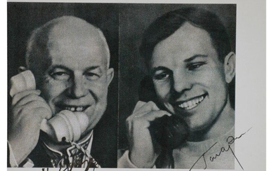 A SOVIET PHOTO SIGNED KHRUSHCHEV AND GAGARIN