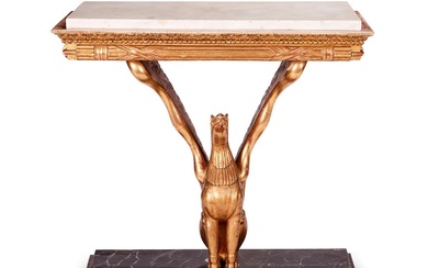 A SWEDISH EMPIRE CARVED GILTWOOD AND COMPOSITION CONSOLE TABLE, EARLY 19TH CENTURY