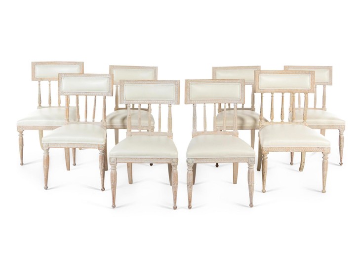 A Set of Eight Gustavian White-Painted Dining Chairs