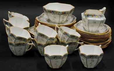 A Shelley part tea service, decorated with leaves, fruit,...