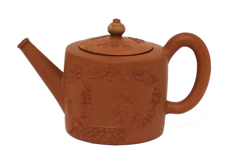 A Staffordshire redware small cylindrical teapot and cover