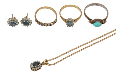 A TOPAZ AND DIAMOND RING, EARRING AND NECKLACE SUITE