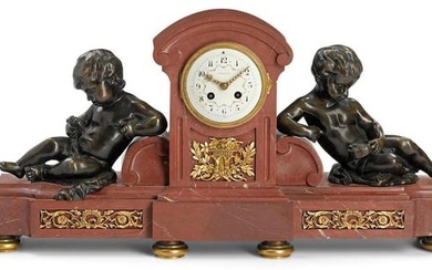 A Tiffany & Co. Gilt Bronze and Rouge Marble Clock