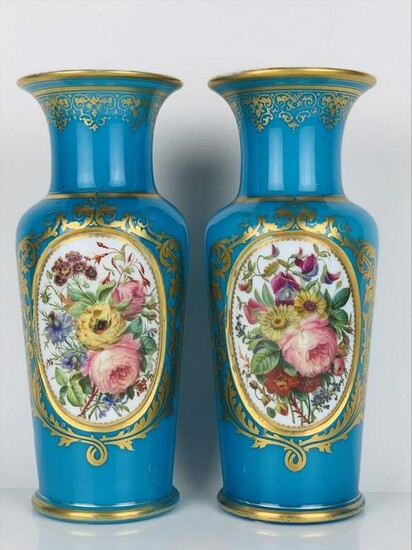 A VERY FINE PAIR OF BACCARAT OPALINE VASES
