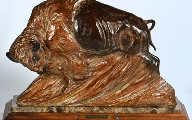 A Very Fine Bronze Buffalo Sculpture by Veryl Goodnight (American 1947-)