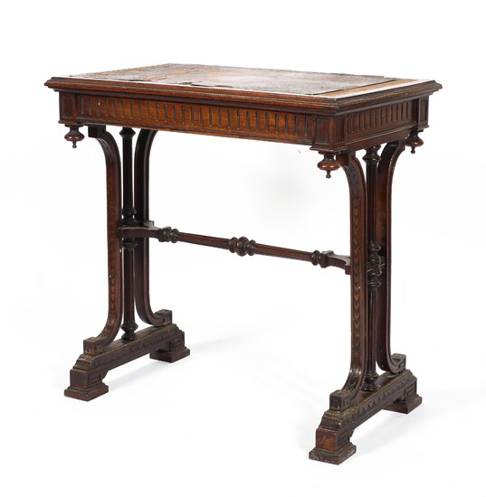 A Victorian leather topped side table with single frieze drawer