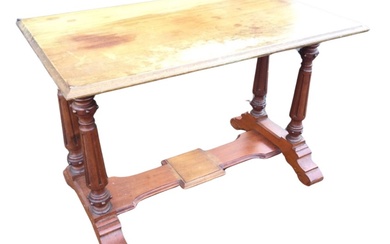 A Victorian mahogany table, the moulded rectangular top on turned,...