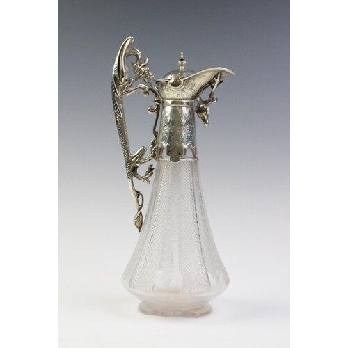 A Victorian silver mounted cut glass claret jug, marks for '...
