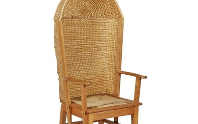A WHITE OAK AND SEA GRASS HOODED ORKNEY CHAIR MODERN of