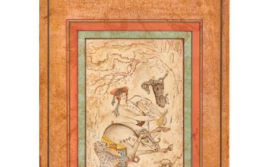 A ZAND MINIATURE OF A YOUTH WITH ANIMALS, 18TH CENTURY, PERSIA