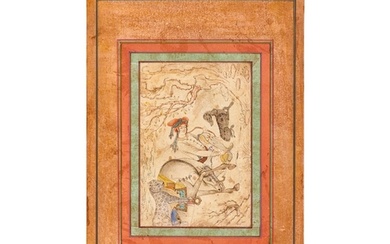 A ZAND MINIATURE OF A YOUTH WITH ANIMALS, 18TH CENTURY, PERS...