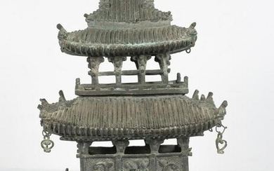 A bronze pagoda shaped censer. Japan. Meiji period.