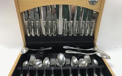 A canteen of cutlery and a Victorian silver spoon and plate ...