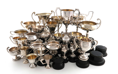 A collection of metalware and electroplated trophy cups