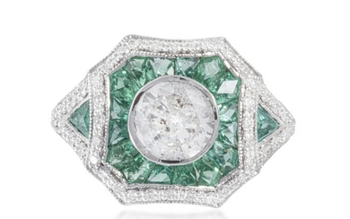 A diamond and emerald ring