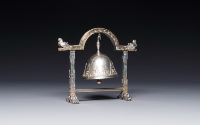 A fine parcel-gilt silver table bell or miniature gong, Southeast Asia, early 20th C.