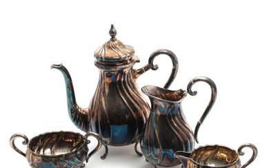A four-piece silver coffee set, comprising coffee pot, jug, sugar bowl and...