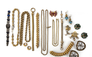 A group of paste and gilt metal jewels, 19th century, comprising: eight gilt metal fancy link