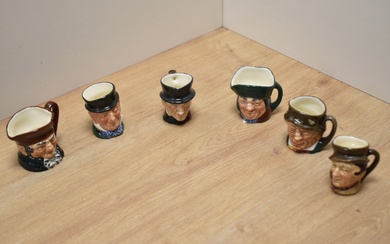 A group of six miniature Royal Doulton bone china character jugs, comprising John Peel, Paddy, Sam