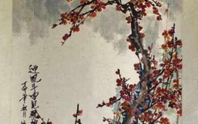 A ink on rice paper painting of plum blossoms...