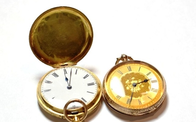 A lady's fob watch stamped 18k and a lady's fob...