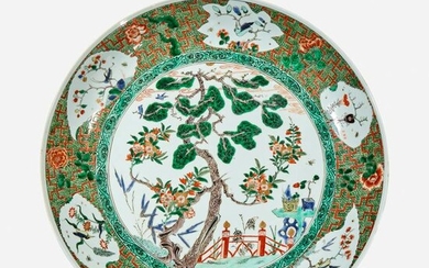 A large Chinese famille verte-decorated dish