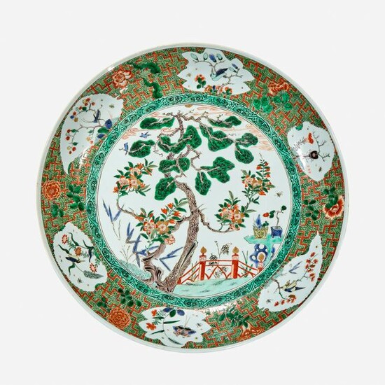 A large Chinese famille verte-decorated dish