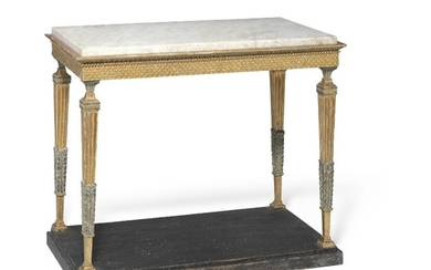 A late Gustavian giltwood console after model by Jonas Frisk (active in Stockholm 1805–1824). Sweden, late 18th century. H. 75 cm. W. 99 cm. D. 54 cm.