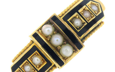 A late Victorian gold enamel and split pearl ring.