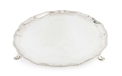 A late Victorian silver salver, with shaped and gadrooned border,...