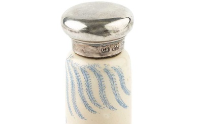 A late Victorian silver topped porcelain scent bottle, of cylindrical...