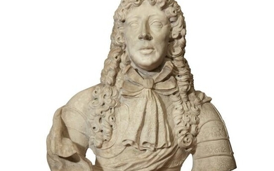 A life-size French Baroque style marble bust of a