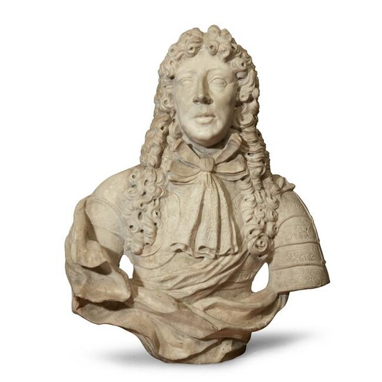 A life-size French Baroque style marble bust of a