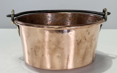 A nice French copper cauldron or jam pan with brass...