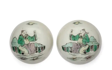 A pair of Chinese enamelled 'Li Bai' jar covers Late Qing dynasty...
