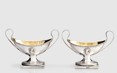 A pair of Swedish Gustavian 18th Century parcel-gilt silver salt cellars, mark of Petter Eneroth, Stockholm 1787.