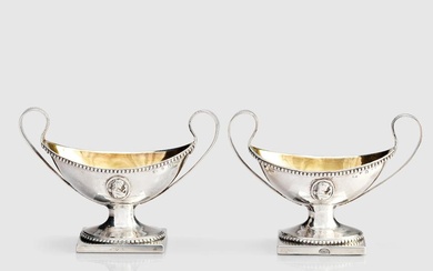 A pair of Swedish Gustavian 18th Century parcel-gilt silver salt...