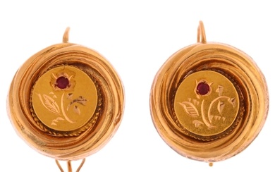 A pair of Victorian garnet earrings, unmarked gold settings ...