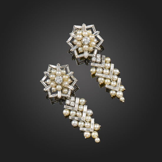 A pair of diamond and seed pearl earrings by Van Cleef & Arpels