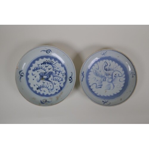 A pair of early C20th Chinese blue and white porcelain dishe...