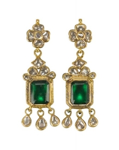 A pair of emerald and diamond-set gold...