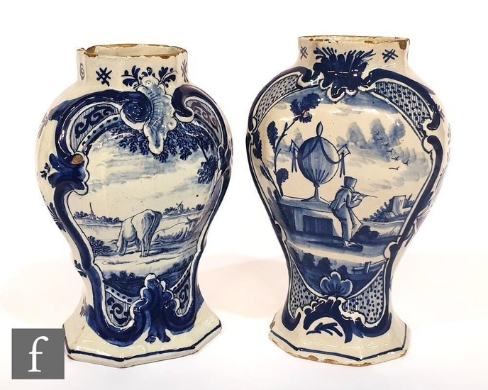 A pair of late 18th to early 19th Century hand painted Delft...