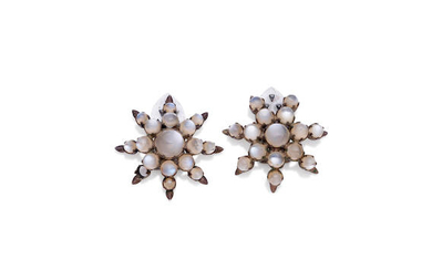 A pair of moonstone clip brooches