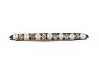 A pearl and diamond bar brooch