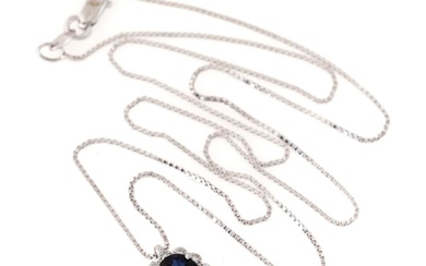 A sapphire necklace set with an oval-cut sapphire weighing app. 1.00 ct....