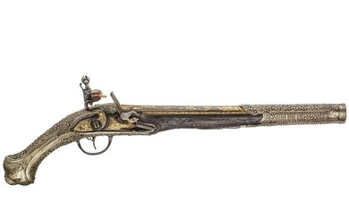 A silver plated flintlock pistol, Ottoman Empire, 18th