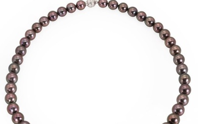 A single row graduated black South Sea pearl necklace, by Mikimoto